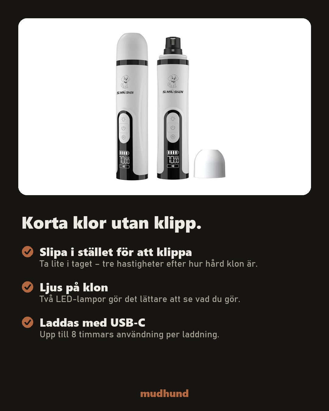 Klotrimmer som slipar klorna – 3 hastigheter och LED