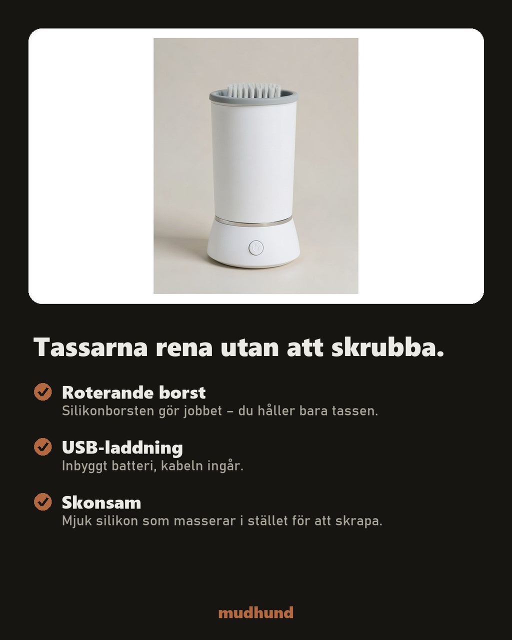 Elektrisk tasstvätt – borstar bort leran, USB-laddning