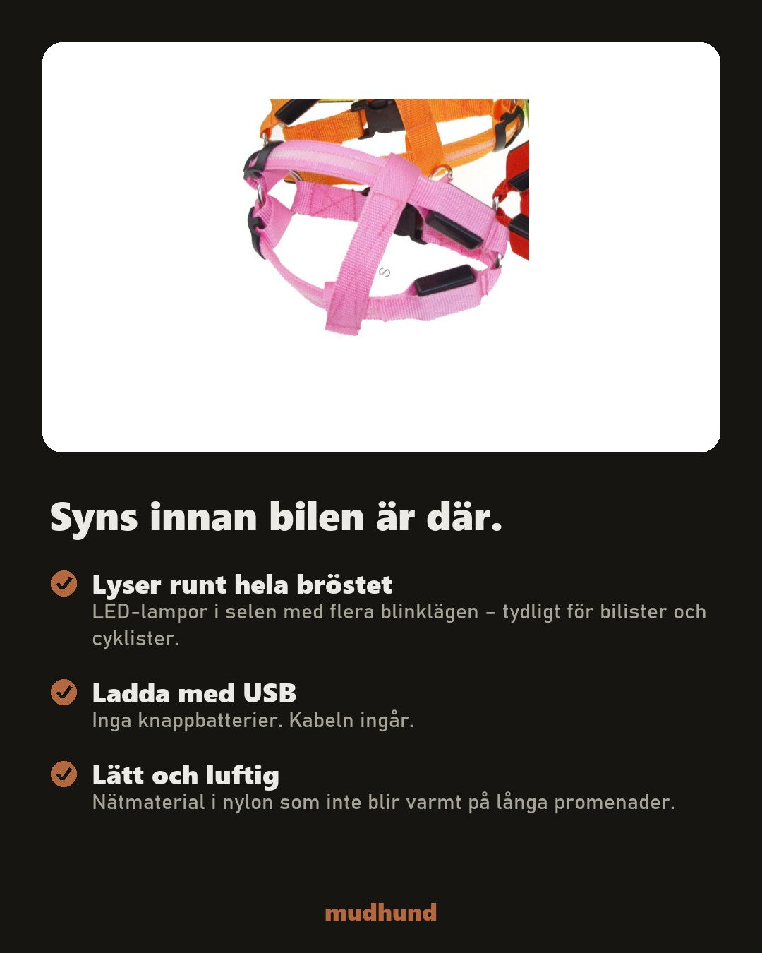 LED-sele som lyser i mörkret – USB-laddning