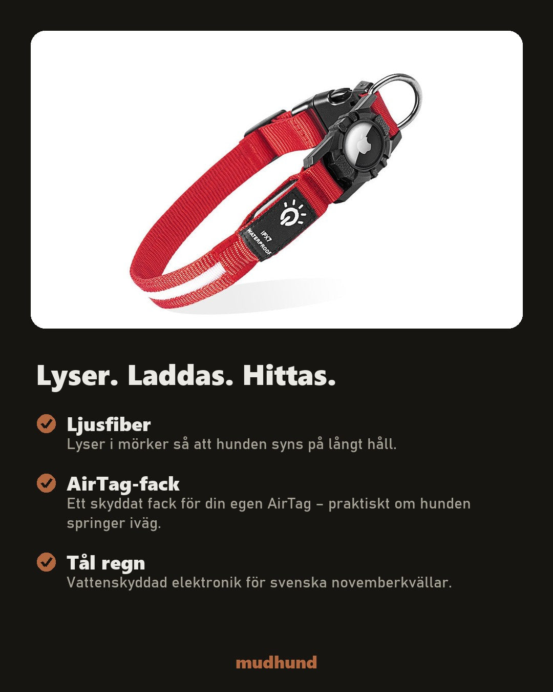 Lysande LED-halsband med AirTag-fack