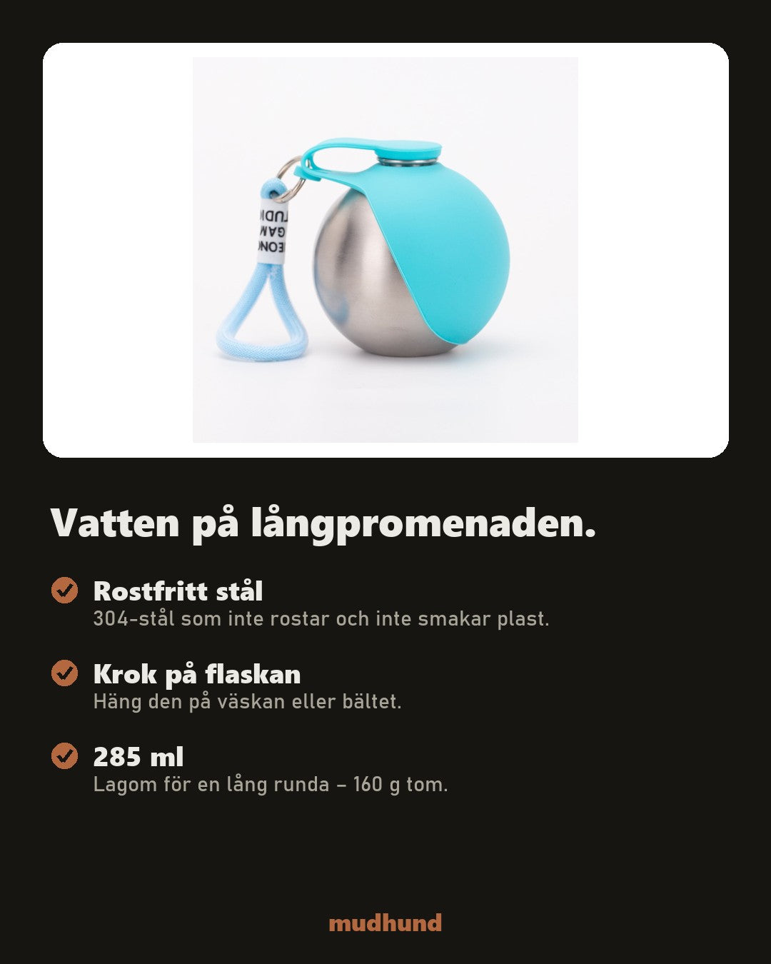 Vattenflaska för promenaden – rostfritt stål
