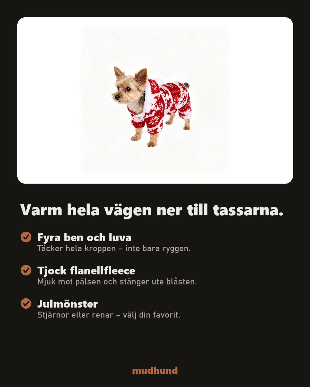 Varm fleeceoverall med luva – julmönster