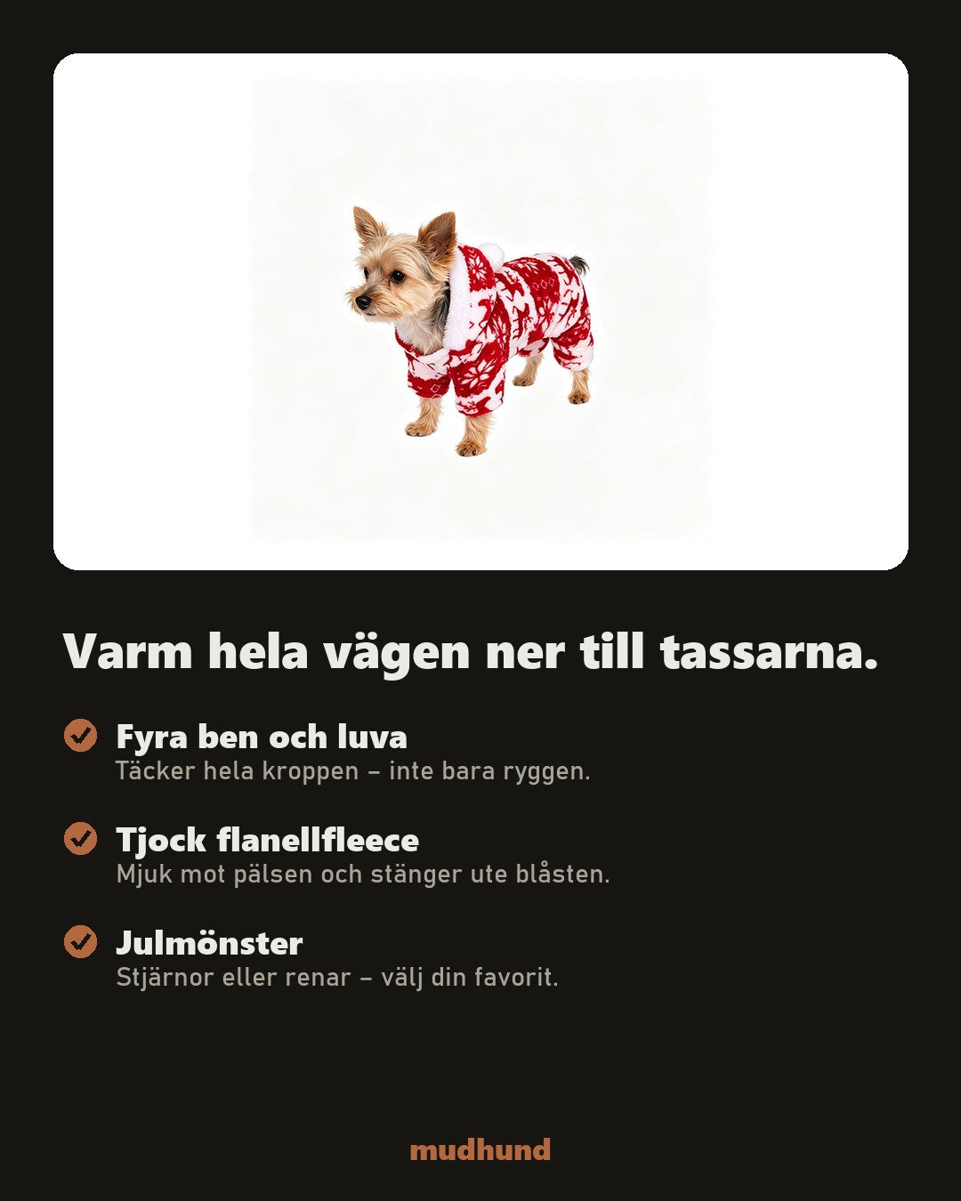 Varm fleeceoverall med luva – julmönster