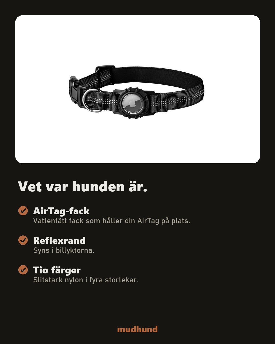 Reflexhalsband med AirTag-fack – vattentätt